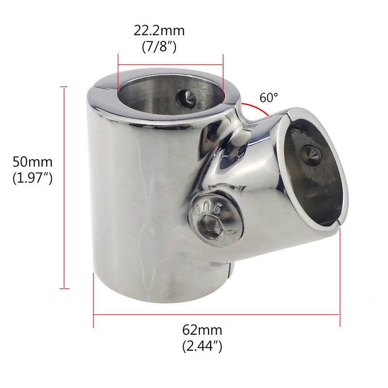 NRC&XRC تركيب درابزين قارب من الفولاذ المقاوم للصدأ 316 مصقول - 60 درجة T/تي مفصلي/منقسم لماسورة 7/8" - Image 2